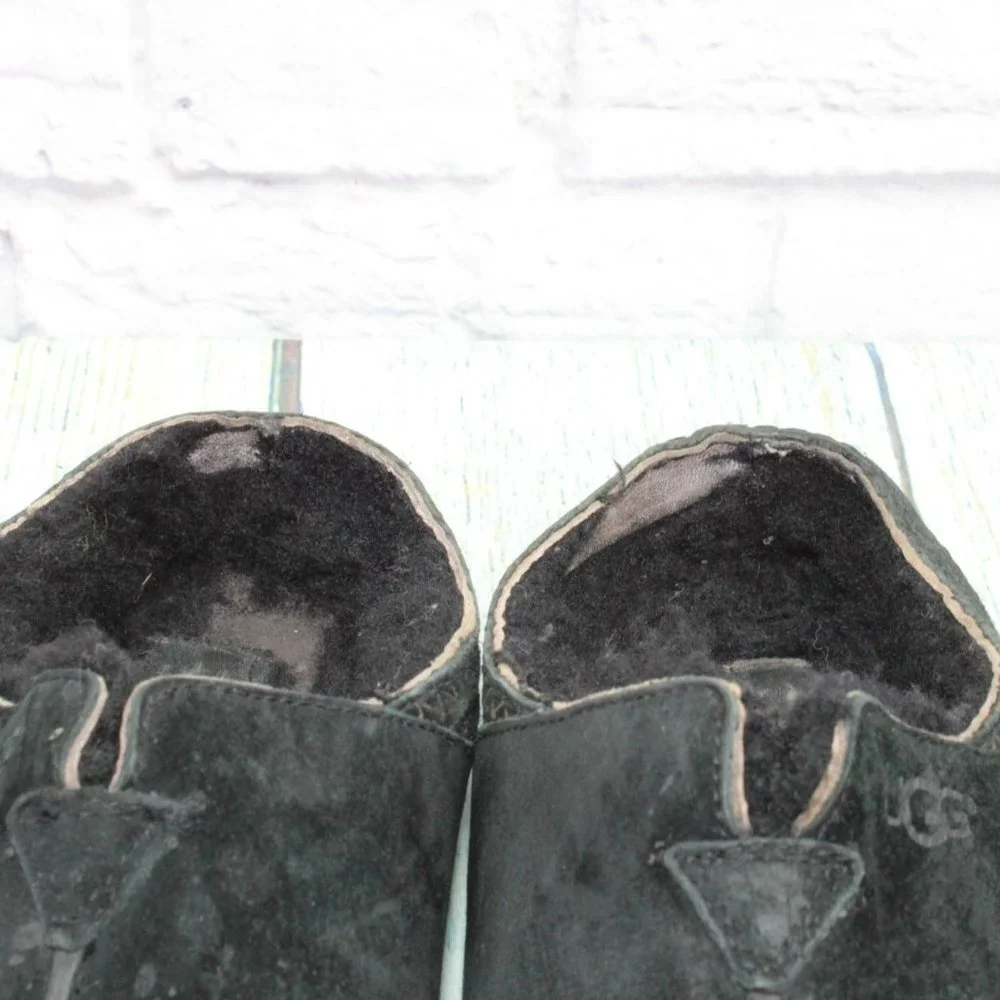 UGG Australia Tasman Black Suede Slip On Shearling Lined Slippers Size 12 - Picture 9 of 10
